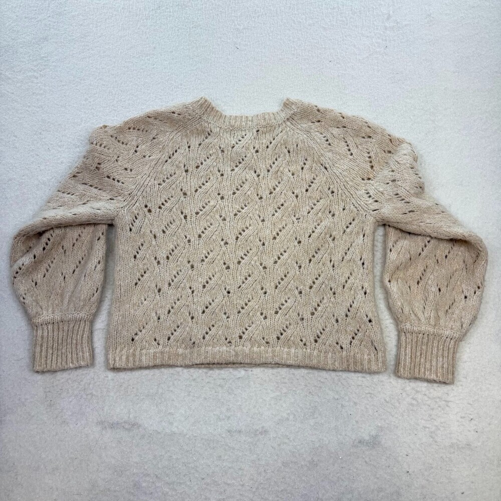 J.Crew Women's Pointelle Crewneck Knit Wool Blend Pullover Sweater Natural Sz M - Picture 2 of 7